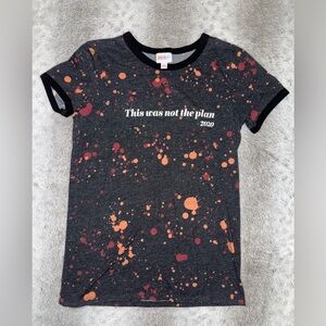 LuLaRoe T-Shirt - Black with Orange and Red Splatter